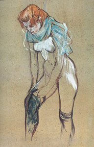 Frau beim Anziehen der Strümpfe av Henri de Toulouse Lautrec